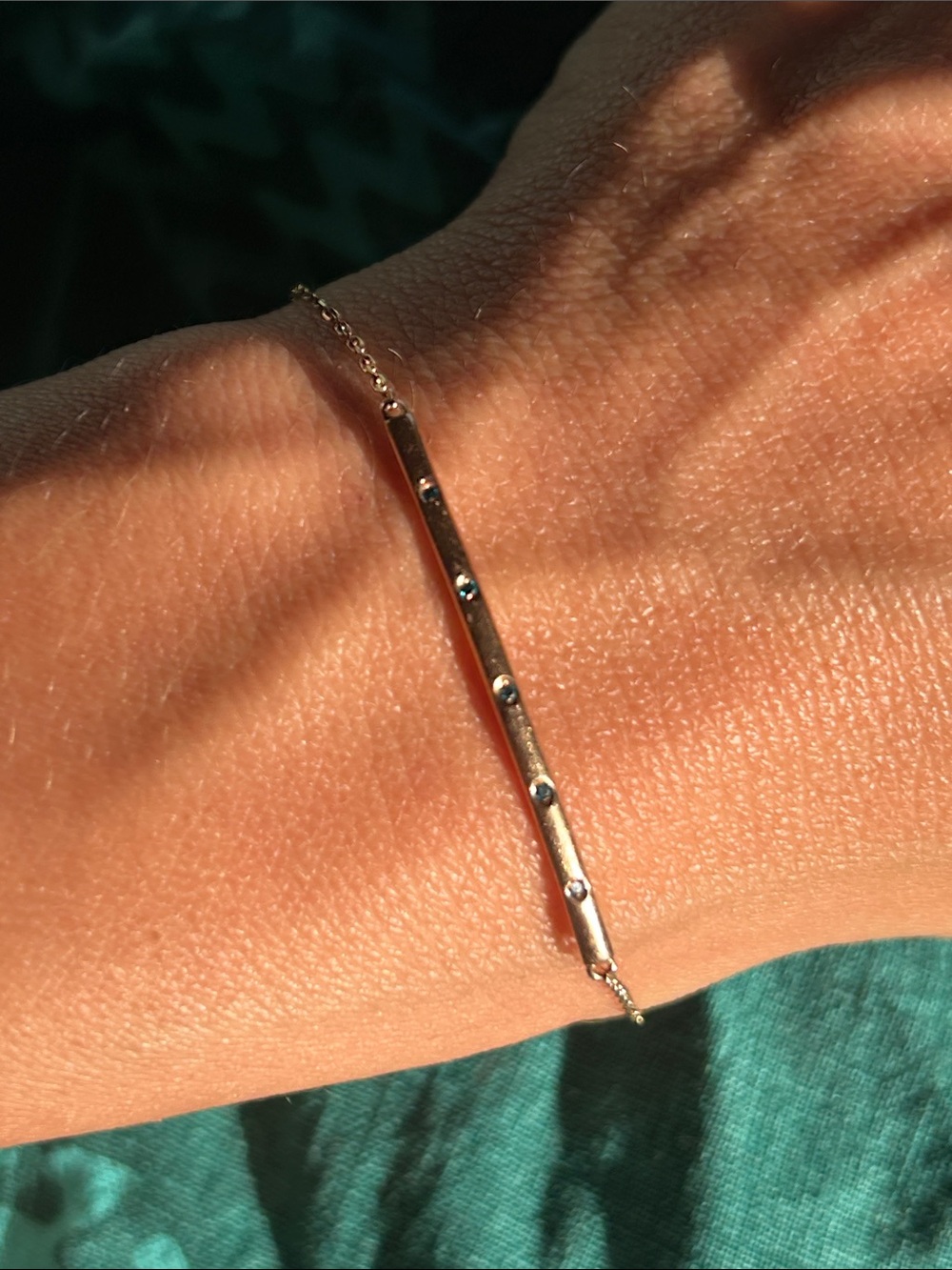 Delicate Blue Diamond 14k Gold Bar Link Bracelet - Women's Jewelry